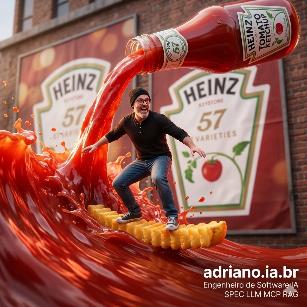 Adriano surfando em onda de ketchup Heinz